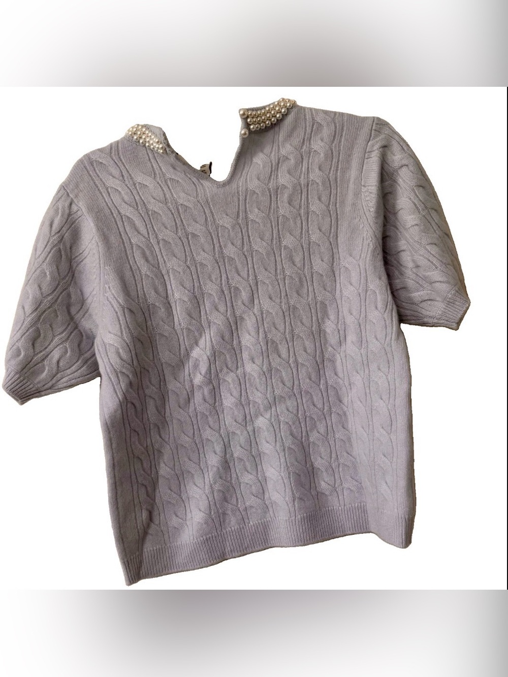 Joie 100% Cashmere Blue Cable Knit Pearl Neck Sweater Top M - Picture 5 of 6